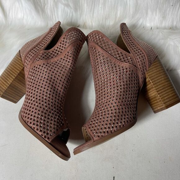 Very G pink blush suede perforated slip on shoes peep toe size 8.5 - Picture 3 of 8